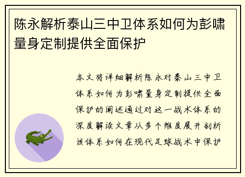 陈永解析泰山三中卫体系如何为彭啸量身定制提供全面保护